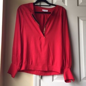 Calvin Klein LS Red Blouse Half Zip S